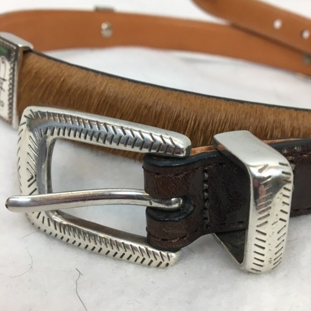 Brighton Pony Hair Black & Silver Metallic Concho Leather Belt M - Picture 2 of 9